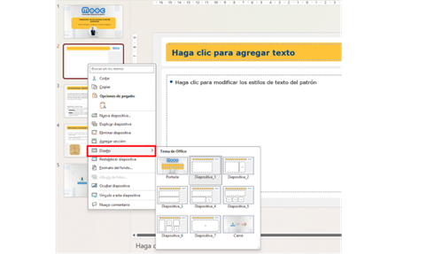 Imagen 1: Acceso a los diseños de la diapositiva
